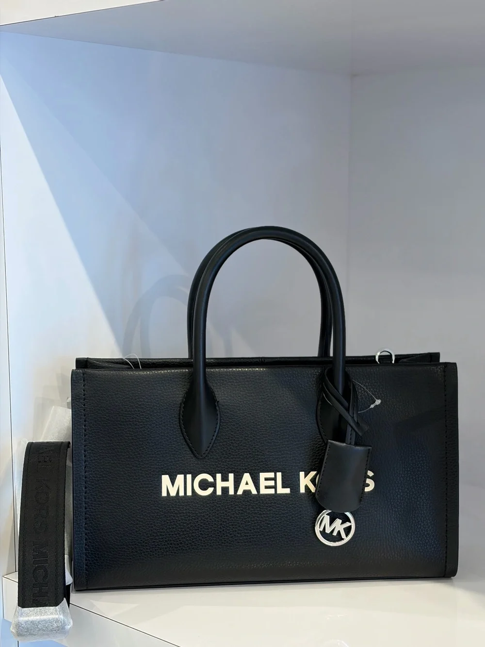Michael Kors Black Leather Logo Satchel Tote Crossbody